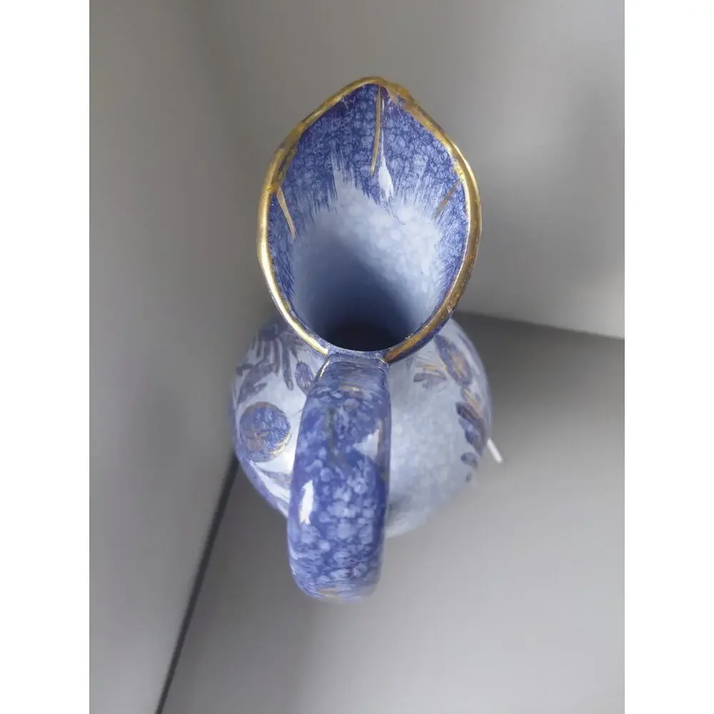VTG Holland Pitcher Blue Gold Hand Painted Genie Bottle Handle Signed Capri MCM